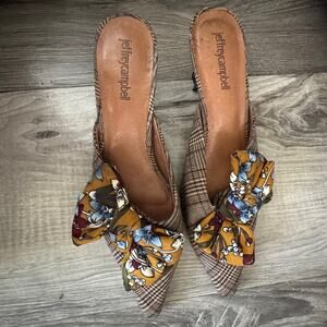 Jeffrey Campbell Adorn Plaid Bow Heeled Mules Womens 7 Pointed Toe GUC